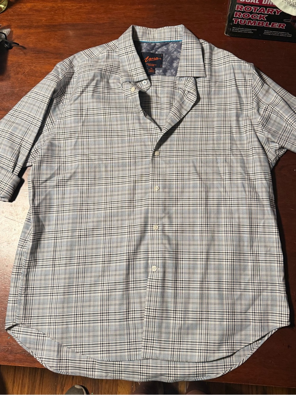 Egara Gray and Blue Plaid Button-Down Shirt